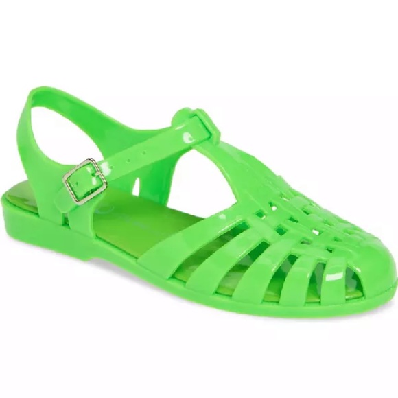 neon green jelly sandals
